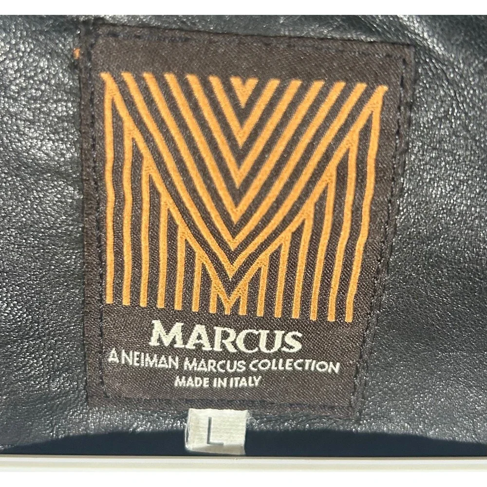 Marcus Neiman Marcus Collection Mens Black Leather Blazer Jacket Made in Italy L